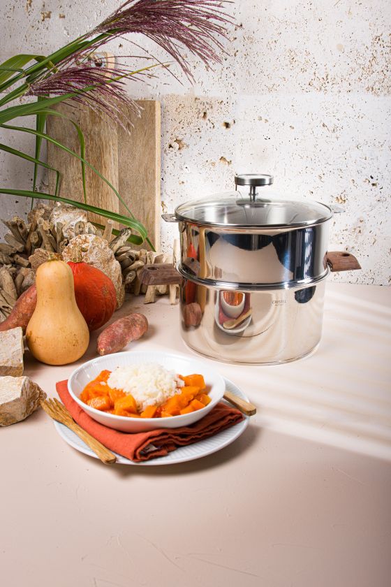 CURRY VÉGÉTARIEN INDIEN AUX COURGES ET RIZ VAPEUR 