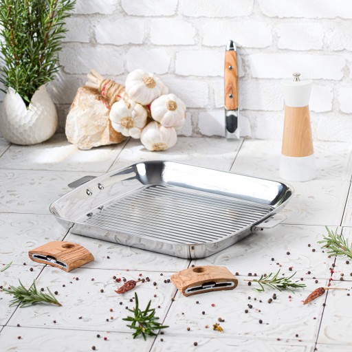 Gril carré inox 30 cm - poignée amovible 3