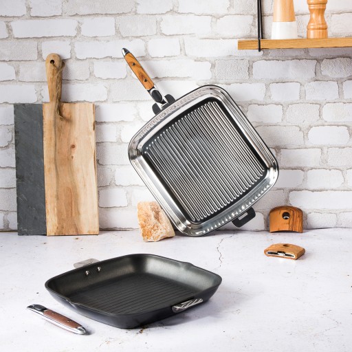 Gril carré en aluminium antiadhésif 28 cm - poignée amovible 3