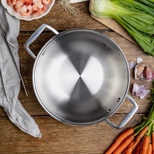 Stainless steel wok with 2 fixed side handles 6