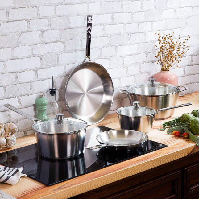 Brushed stainless steel frying pan 8
