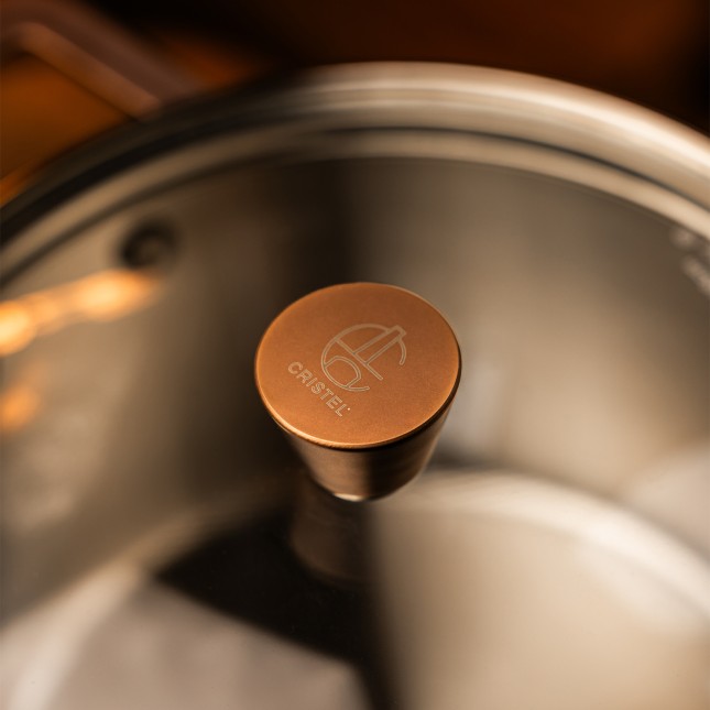 Faitout en inox brossé anses cuivrées avec couvercle Inox 3