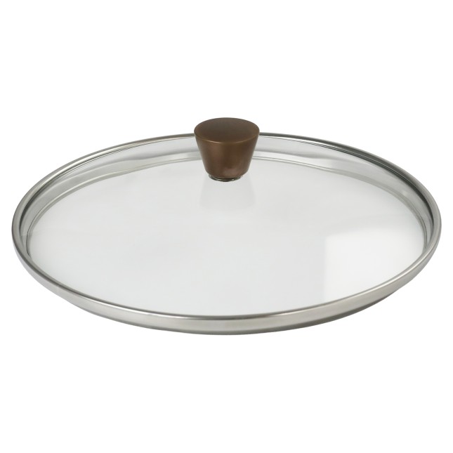 Gewölbter Glasdeckel mit kupferfarbenem Knauf Edelstahl