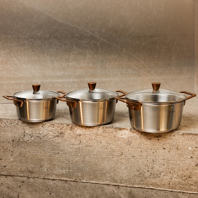 Faitout en inox brossé anses cuivrées avec couvercle Inox 4