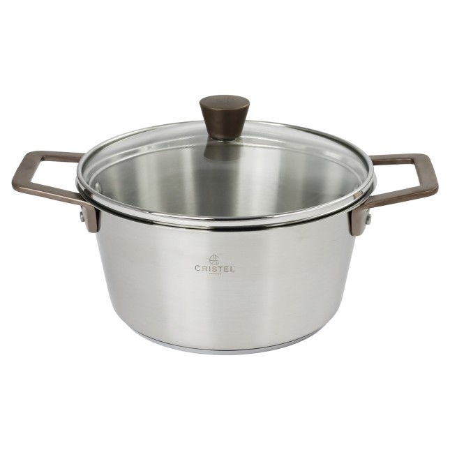 Faitout en inox brossé anses cuivrées avec couvercle Inox