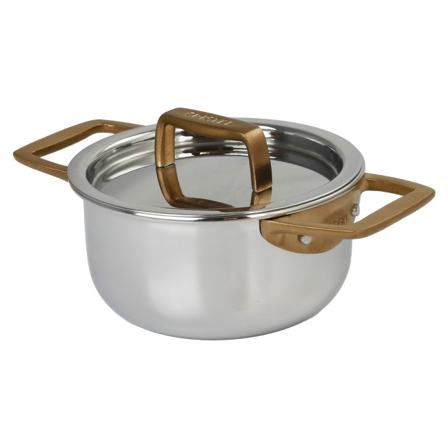 Mini faitout en inox à anses cuivrées avec couvercle Inox