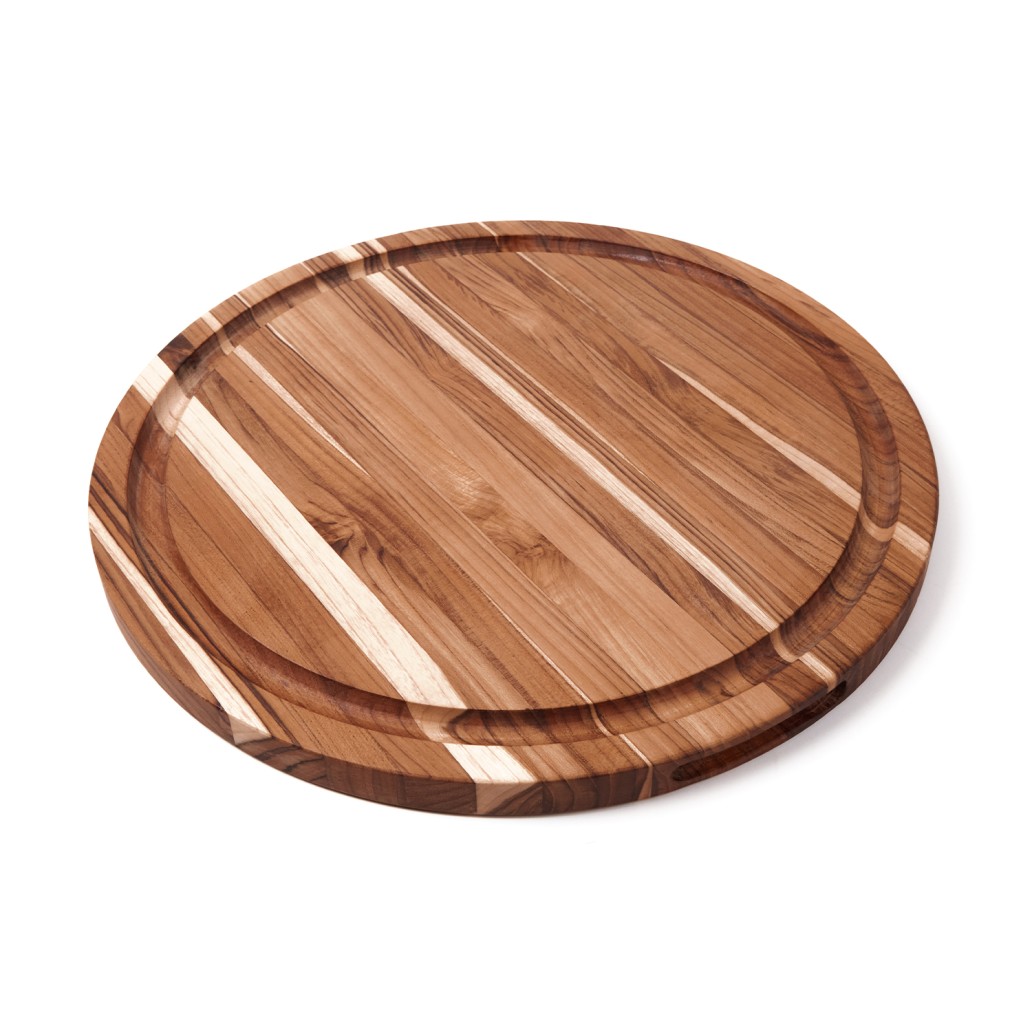 Planche à découper ronde avec rigole en teck bois de fil - Scandi Bois de teck