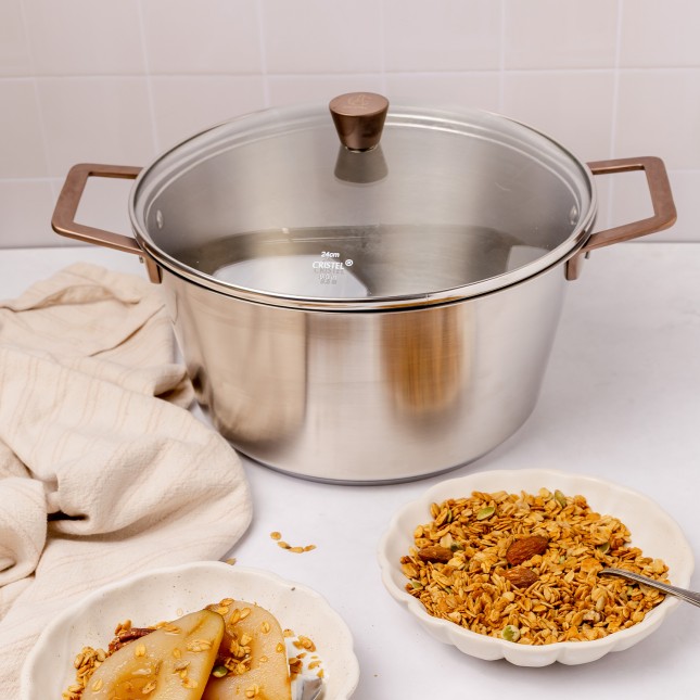 Faitout en inox brossé anses cuivrées avec couvercle Inox 5