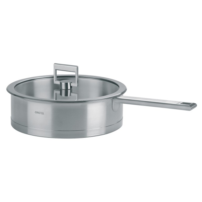 Brushed stainless steel sautépan with flat lid