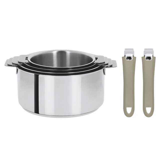 Set de 4 casseroles inox + 2 poignées amovibles colorées Noir 3