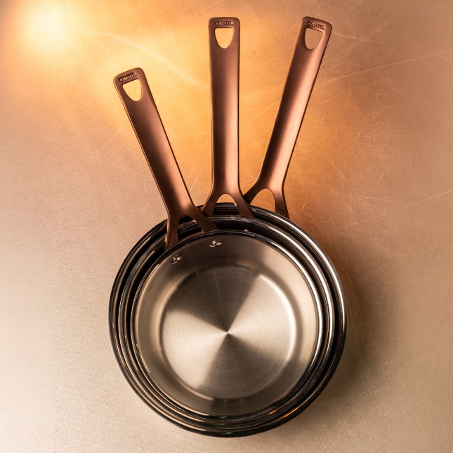 Casserole en inox brossé poignée cuivrée Inox 2