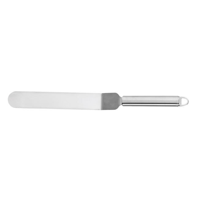 Angled stainless steel spatula