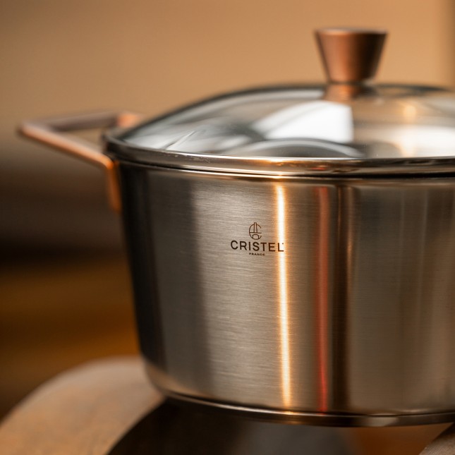 Faitout en inox brossé anses cuivrées avec couvercle Inox 2