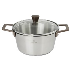 Faitout en inox brossé anses cuivrées avec couvercle - Cristel