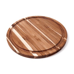 Planche à découper ronde avec rigole en teck bois de fil - Scandi - Cristel
