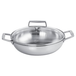 Stainless steel sauté pan with two side handles and glass lid - Cristel