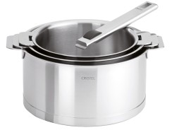 Set of three stainless steel saucepans + removable Strate handle - Cristel