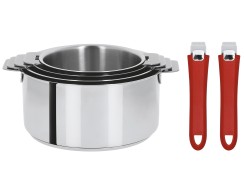 Set of 4 stainless steel saucepans + 2 coloured removable handles - Cristel