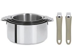 Set mit 4 Edelstahltöpfen + 2 abnehmbaren farbigen Griffen - Cristel