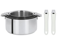 Set mit 4 Edelstahltöpfen + 2 abnehmbaren farbigen Griffen - Cristel