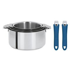 Set of 4 stainless steel saucepans + 2 coloured removable handles - Cristel