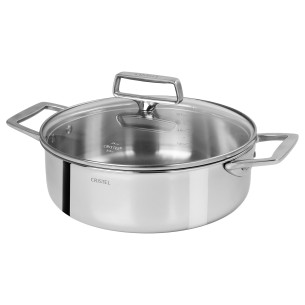 Ultraply stainless steel sauté pan with two side handles and glass lid - Cristel