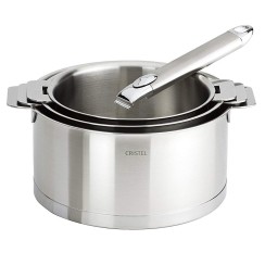 Set of 3 brushed stainless steel saucepans + 1 removable Zenith handle - Cristel