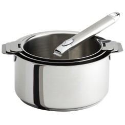 Set of 3 stainless steel saucepans + 1 removable Zenith handle - Cristel
