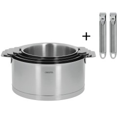 Set of 4 stainless steel saucepans + 2 removable Zenith handles - Cristel