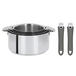 Set of 4 stainless steel saucepans + 2 coloured removable handles - Cristel