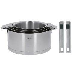 Set of three stainless steel saucepans + removable Strate handle - Cristel