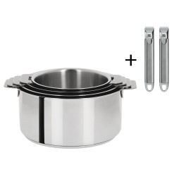 Set of 4 stainless steel saucepans + 2 removable Zenith handles - Cristel
