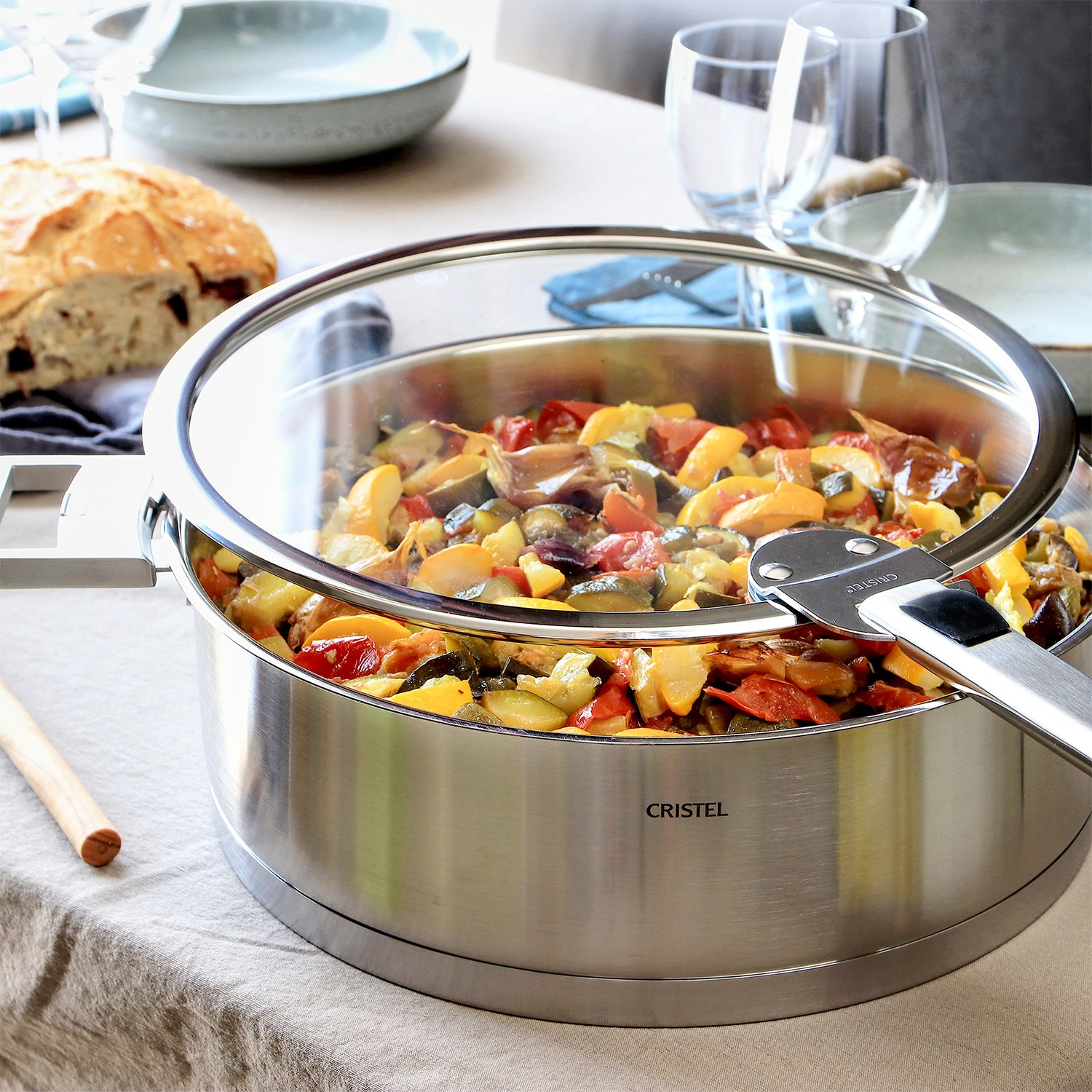 Brushed stainless steel sautépan - removable - Strate removable