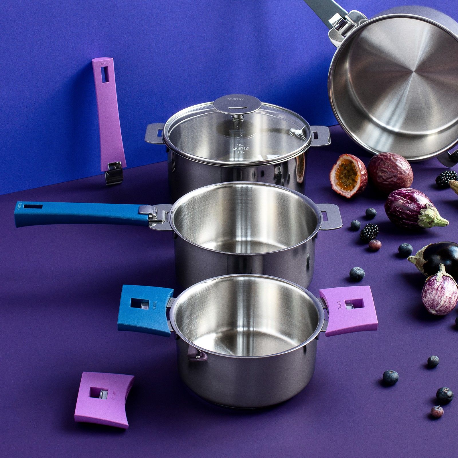 Série de 4 casseroles + 2 poignées amovibles Mutine, Casseroles Cristel