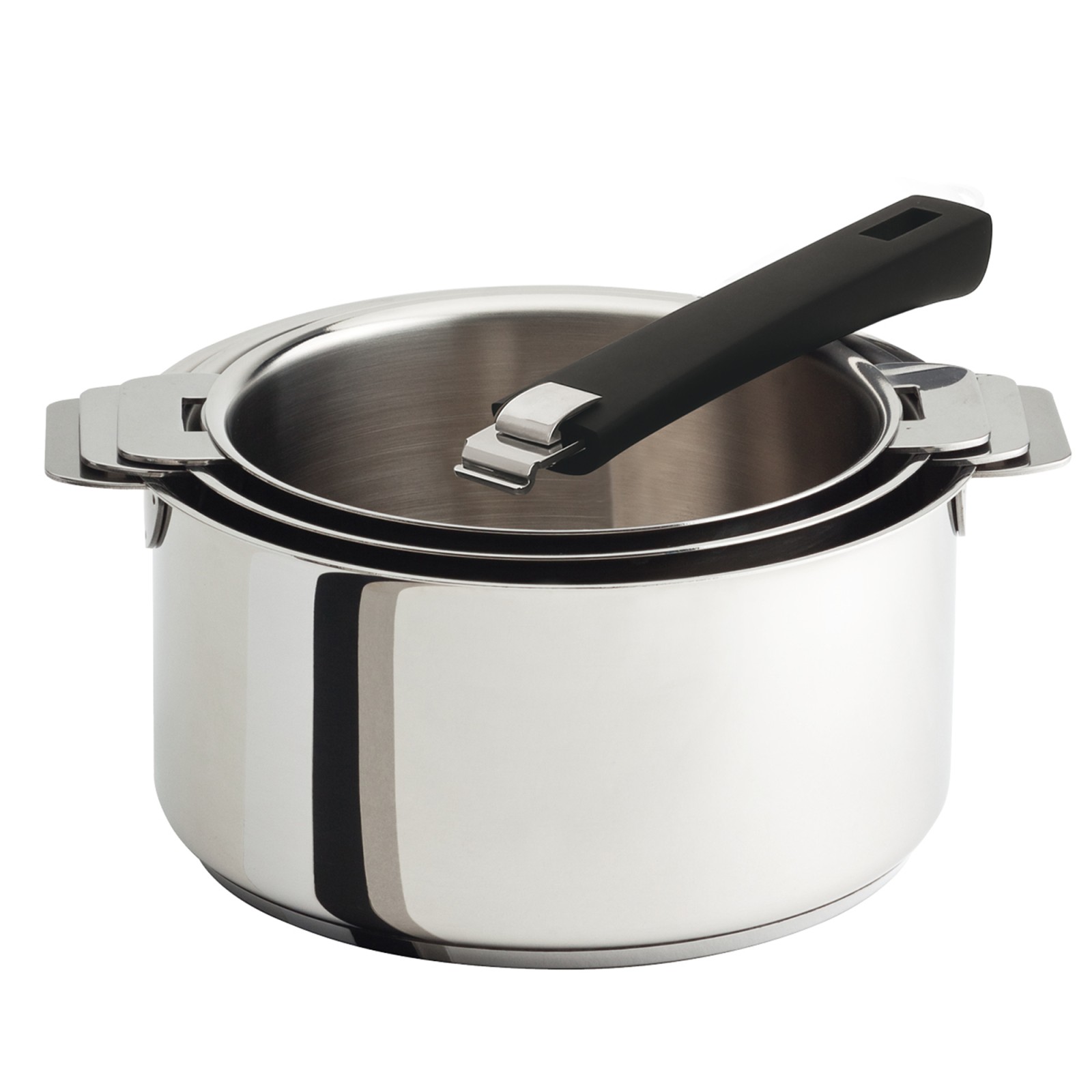 Série de 3 casseroles + 1 poignée amovible Mutine amovible