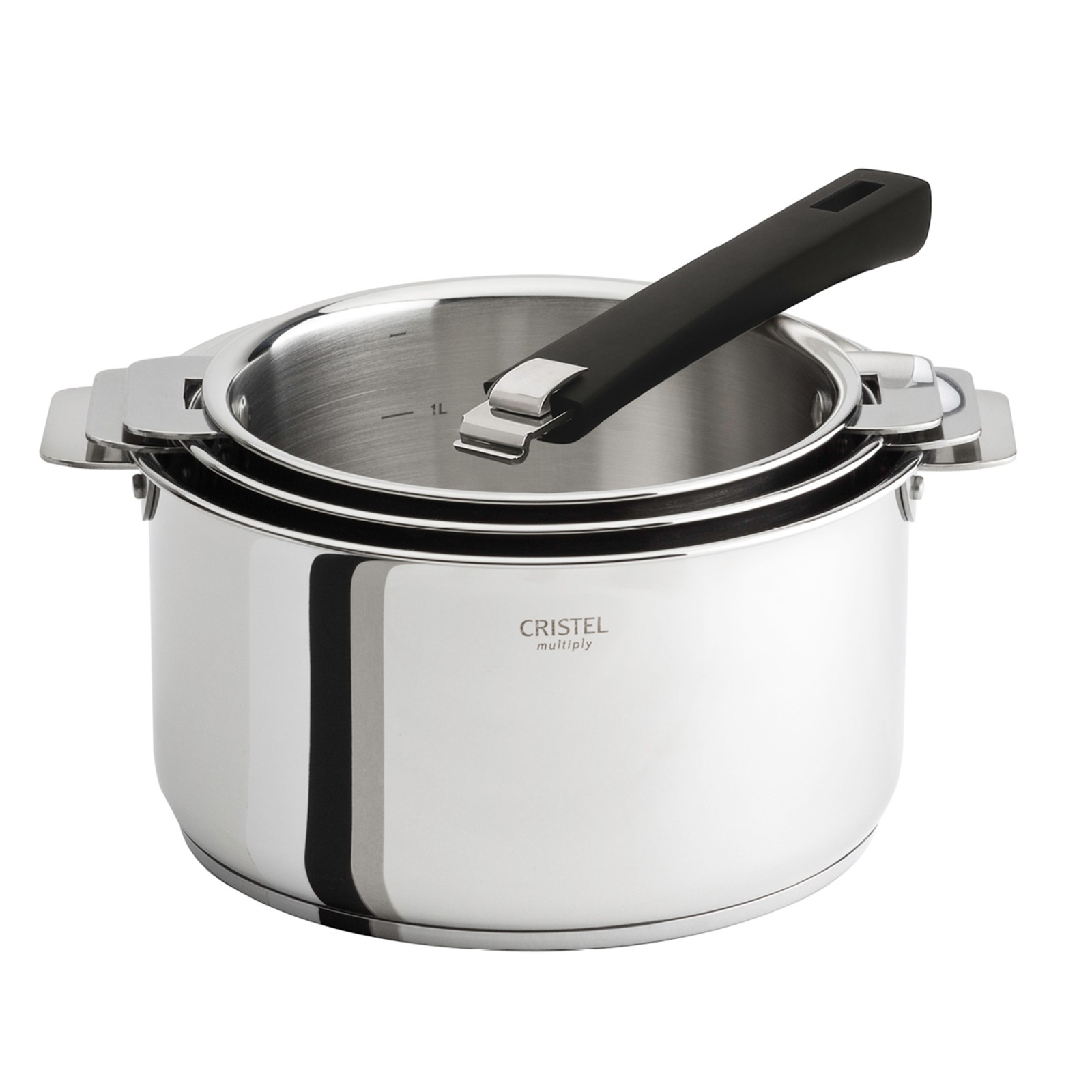 Série de trois casseroles Casteline + 1 poignée Mutine noire