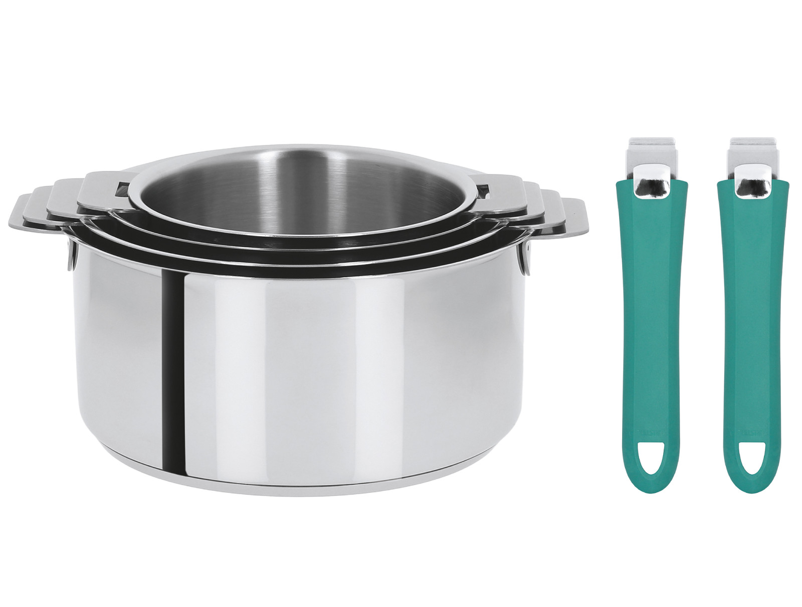 Série de 4 casseroles + 2 poignées amovibles Mutine amovible