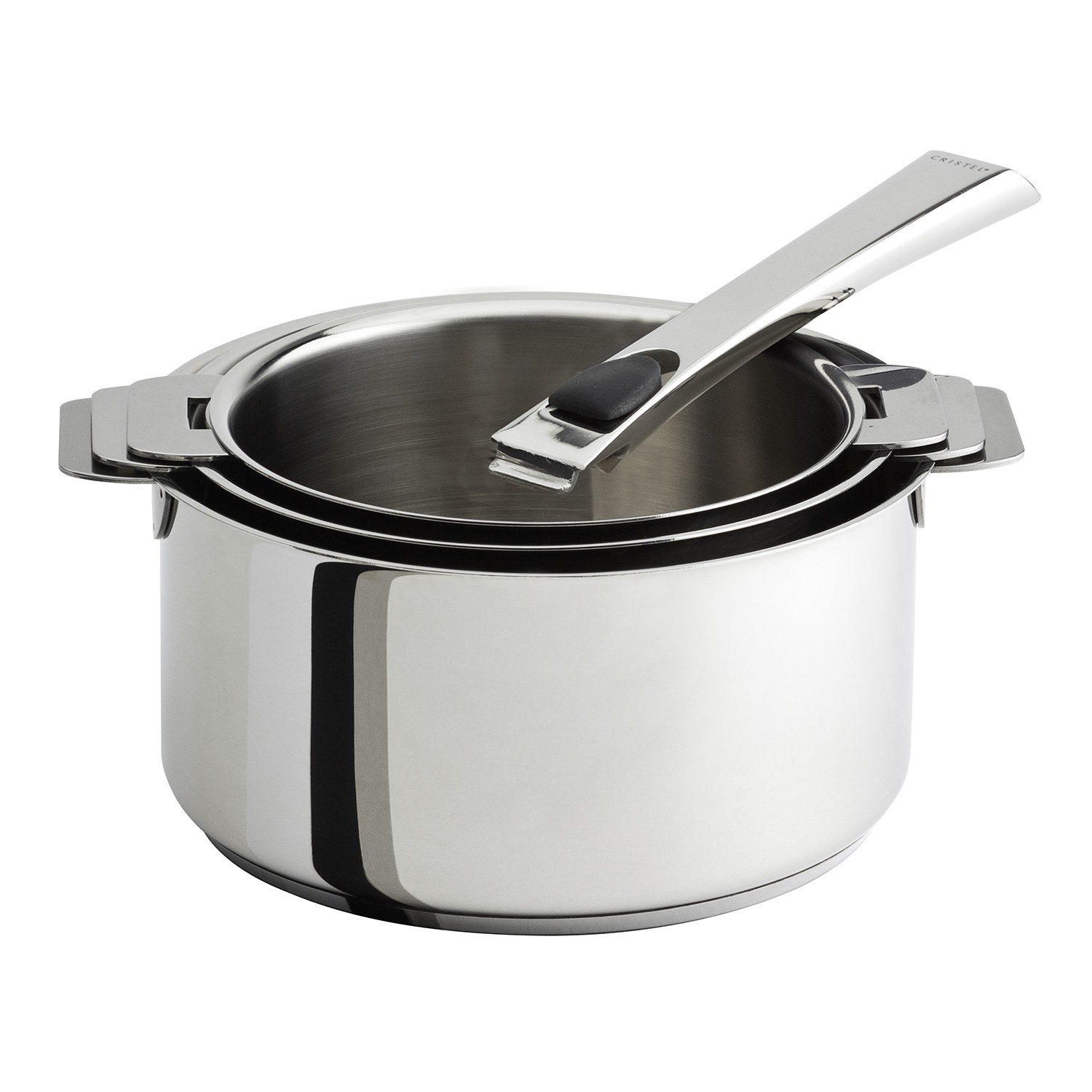 Set Inox Set de 3 casseroles inox + 1 poignée amovible - Mutine amovible ...