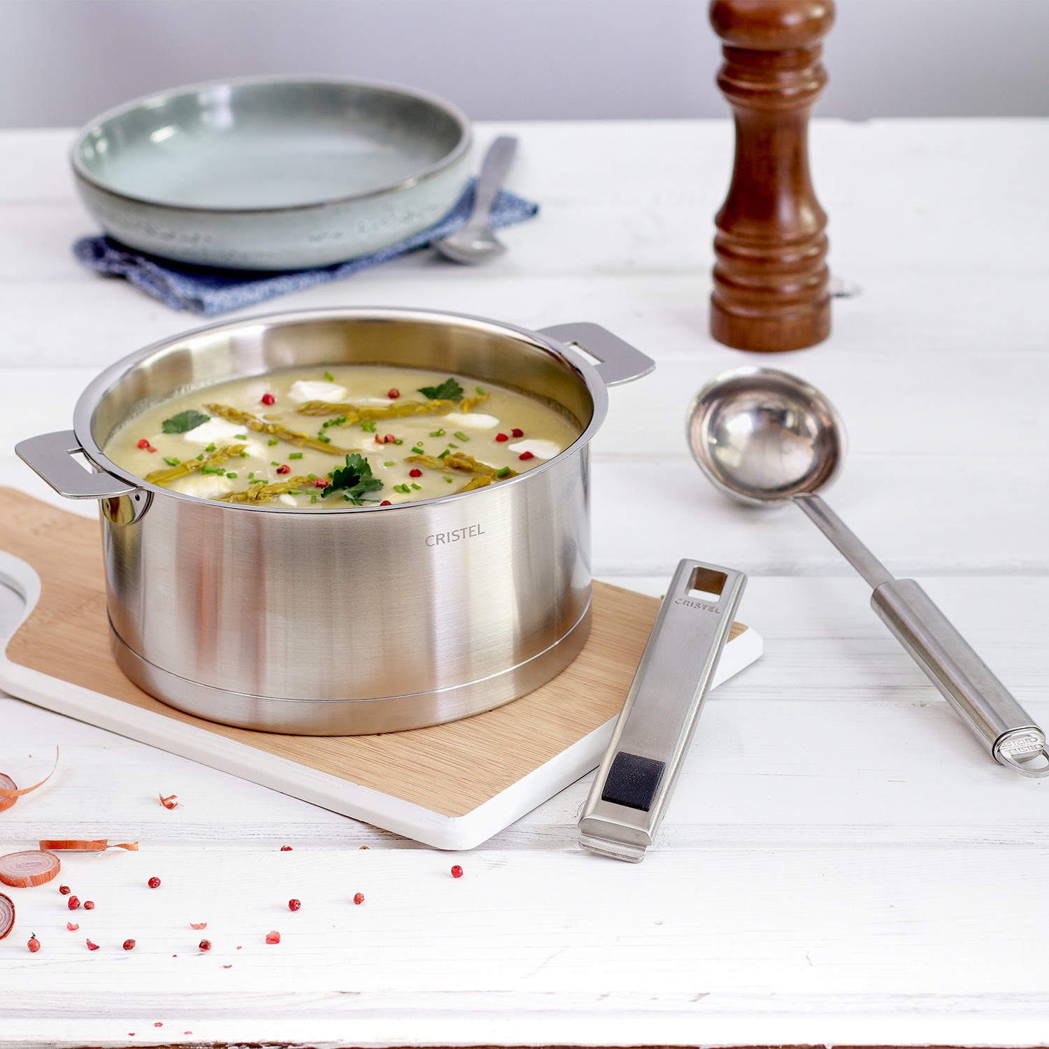 Stainless steel stock pot with removable handle - Strate removable