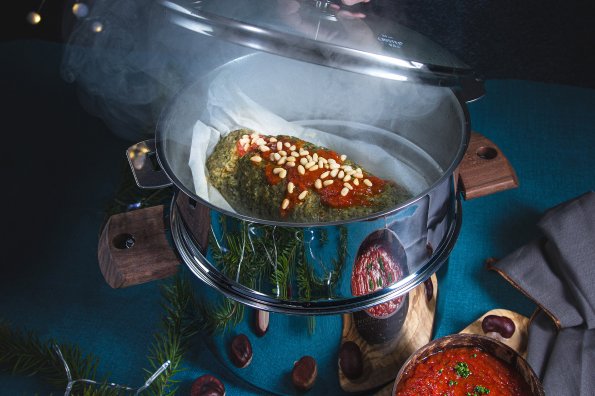 Pain de viande en persillade aux châtaignes à la vapeur douce