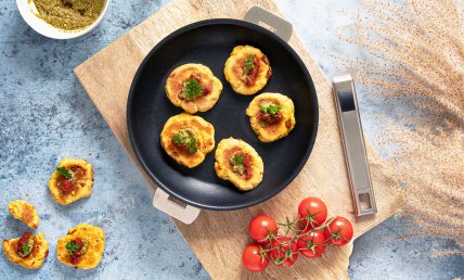 Cookie salé thon, tomates et pesto à la poêle