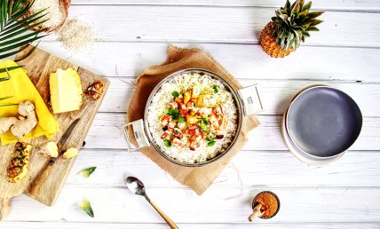 Crevettes à l'ananas et au curry