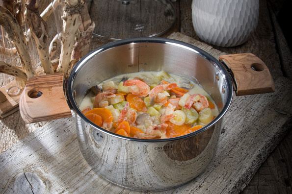 Blanquette de crevettes, poireau, citron et crème de coco