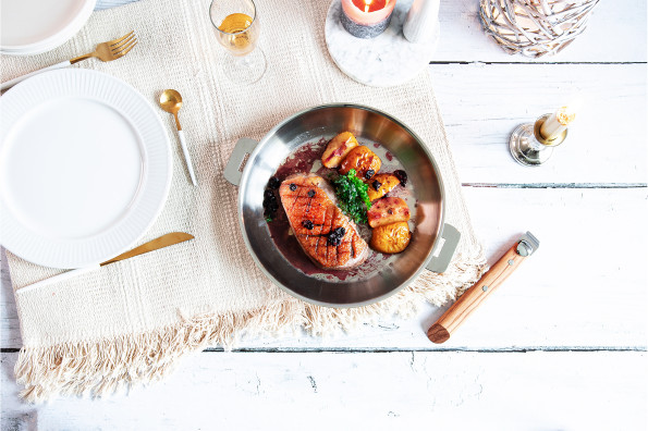 Magret de canard aux pommes et cidre