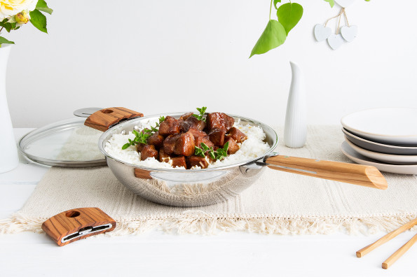 Wok de porc au miel et riz basmati