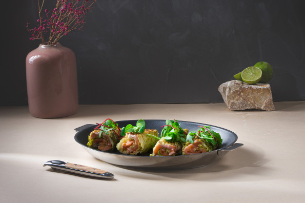 Roulés de saumon et choux verts