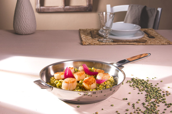 Spalterbsen-Risotto, Jakobsmuschel-Snack