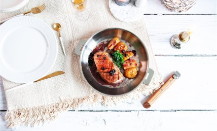 Magret de canard aux pommes et cidre