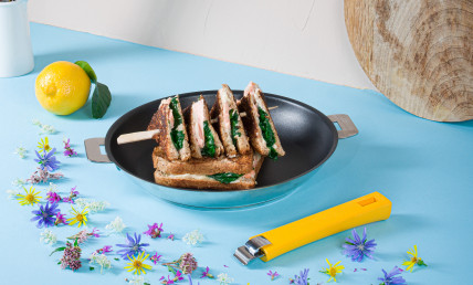 Croque monsieur with salmon and Boursin cheese