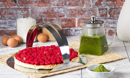 Tarte framboise au thé Matcha